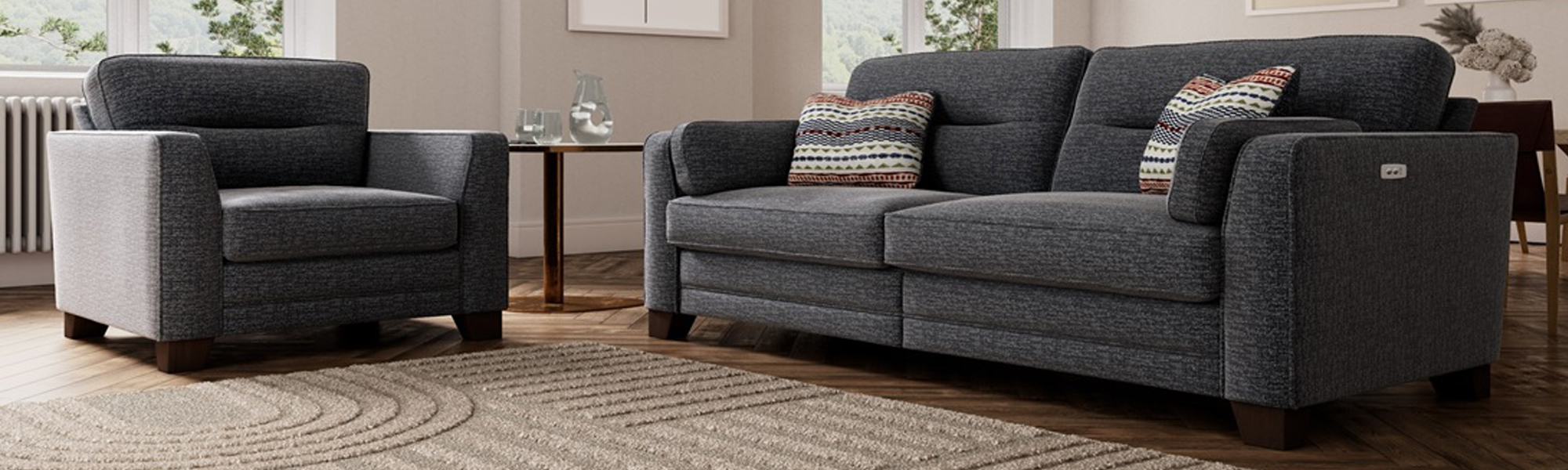 Fabric 3 Seater Power Recliner Sofas