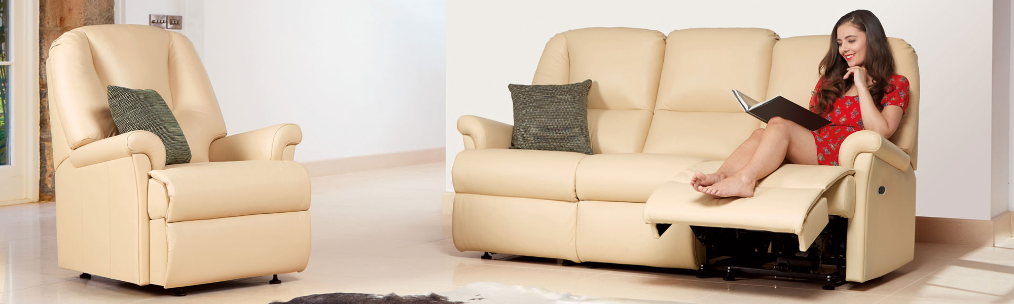 Leather 3 Seater Manual Recliner Sofas